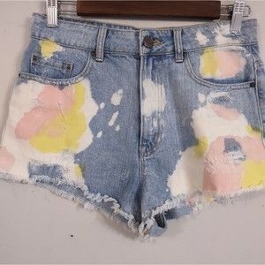 BDG Women's High Rise Dree Cheeky Shorts in Splatter Print Boho Size 28